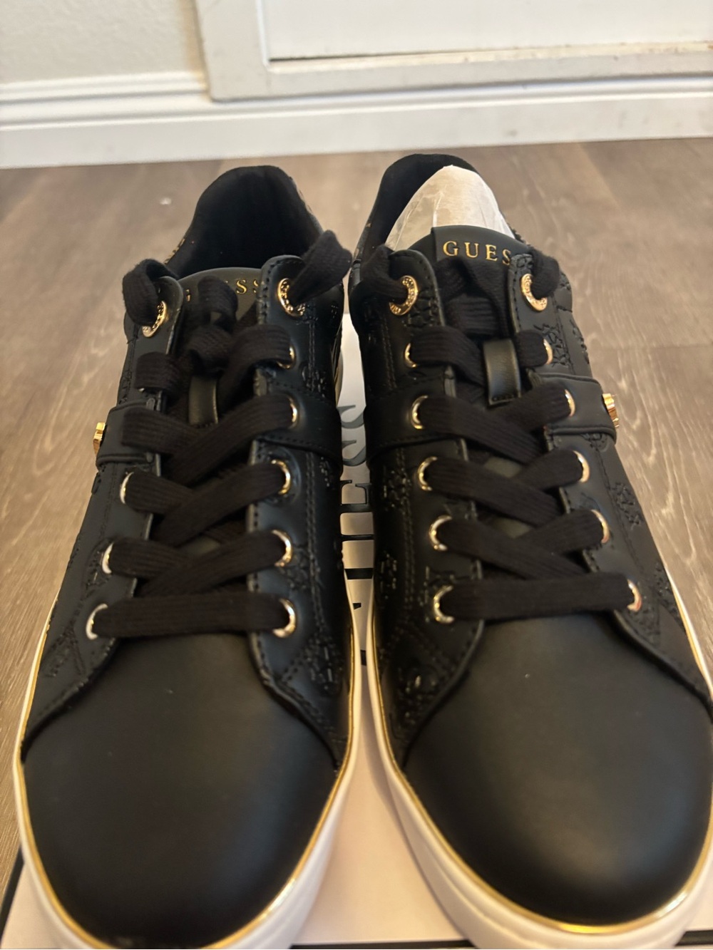 GUESS Black Sneakers with Gold Trim and Logo - Picture 3 of 10